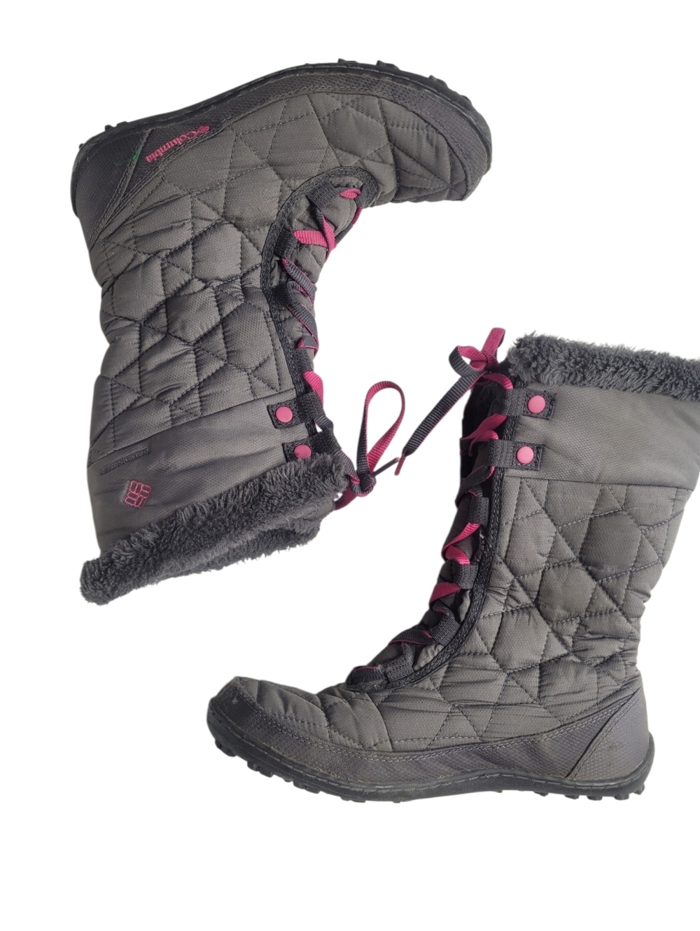 Columbia Gray Quilted Winter Boots with Pink Laces Size 6